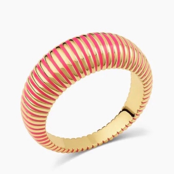 GORJANA
18 Kt Gold Catalina Enamel Ring NWOT Pink Size 5 - Picture 3 of 6